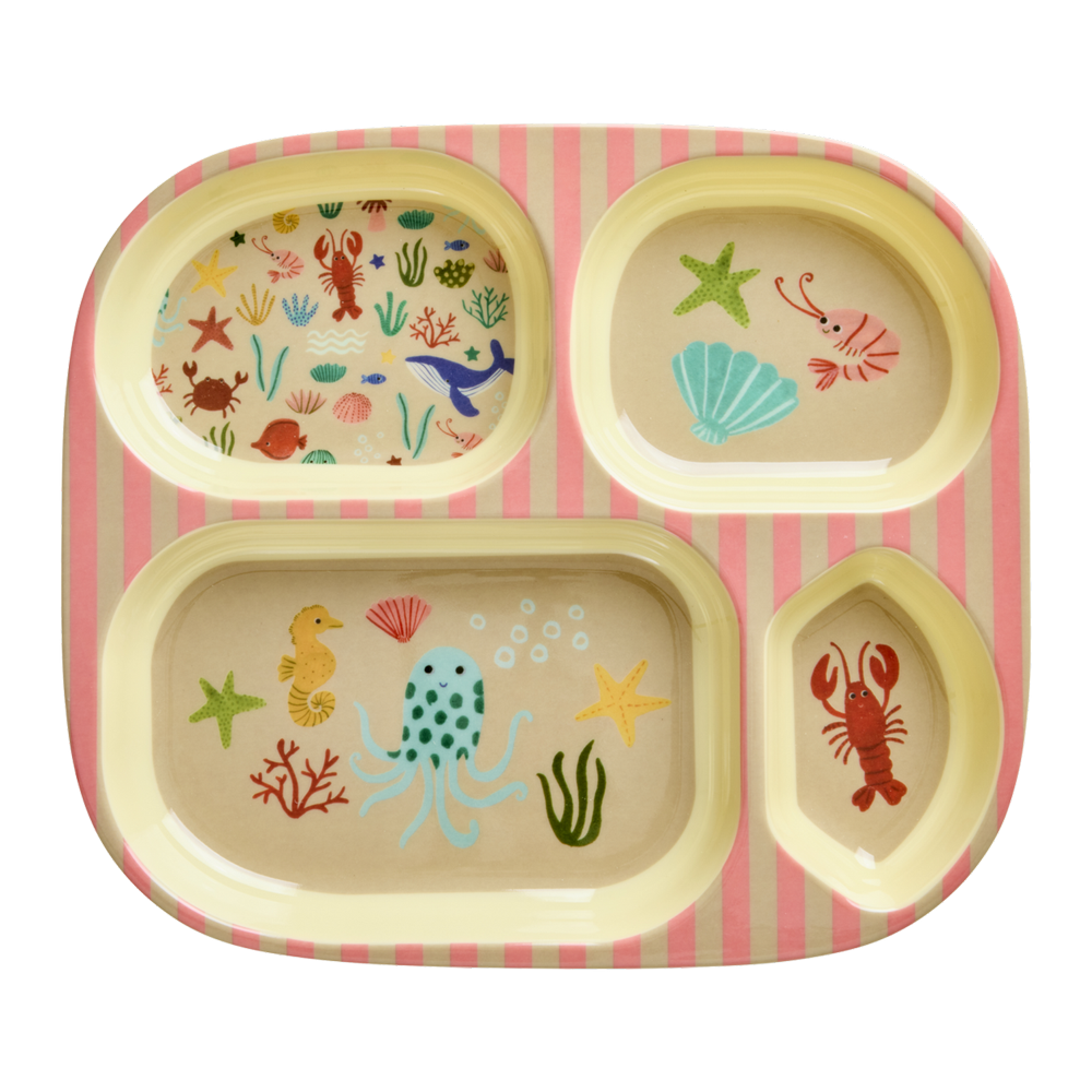 Rice Melamin Kinderteller mit 4er Einteilung Coral Ocean 