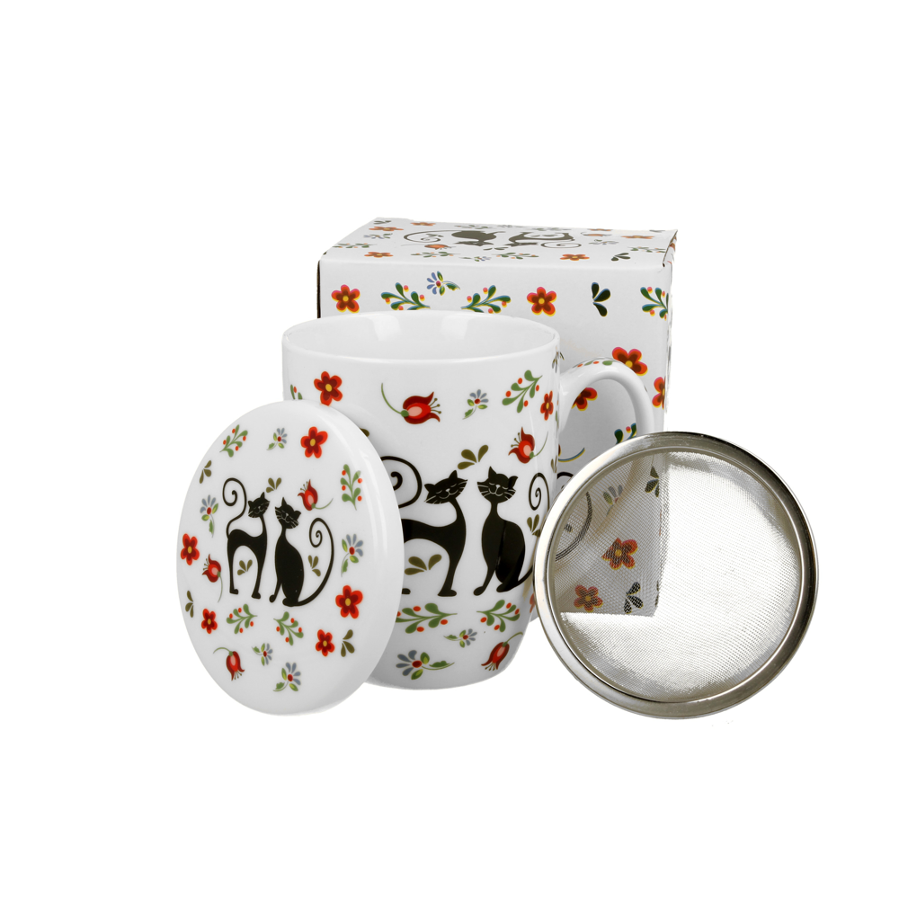 Teebecher mit Sieb & Deckel Ethno Cats – 0,35l