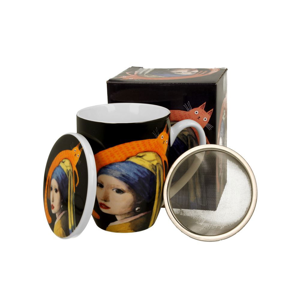 Teebecher mit Sieb & Deckel Cat’s World Girl with a Cat  – 0,43l