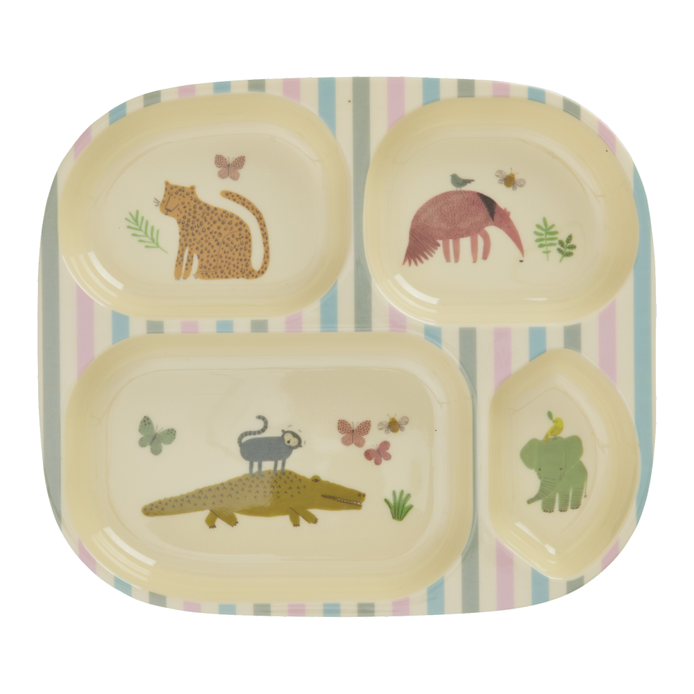 Rice Melamin Kinderteller mit 4er Einteilung Sweet Jungle