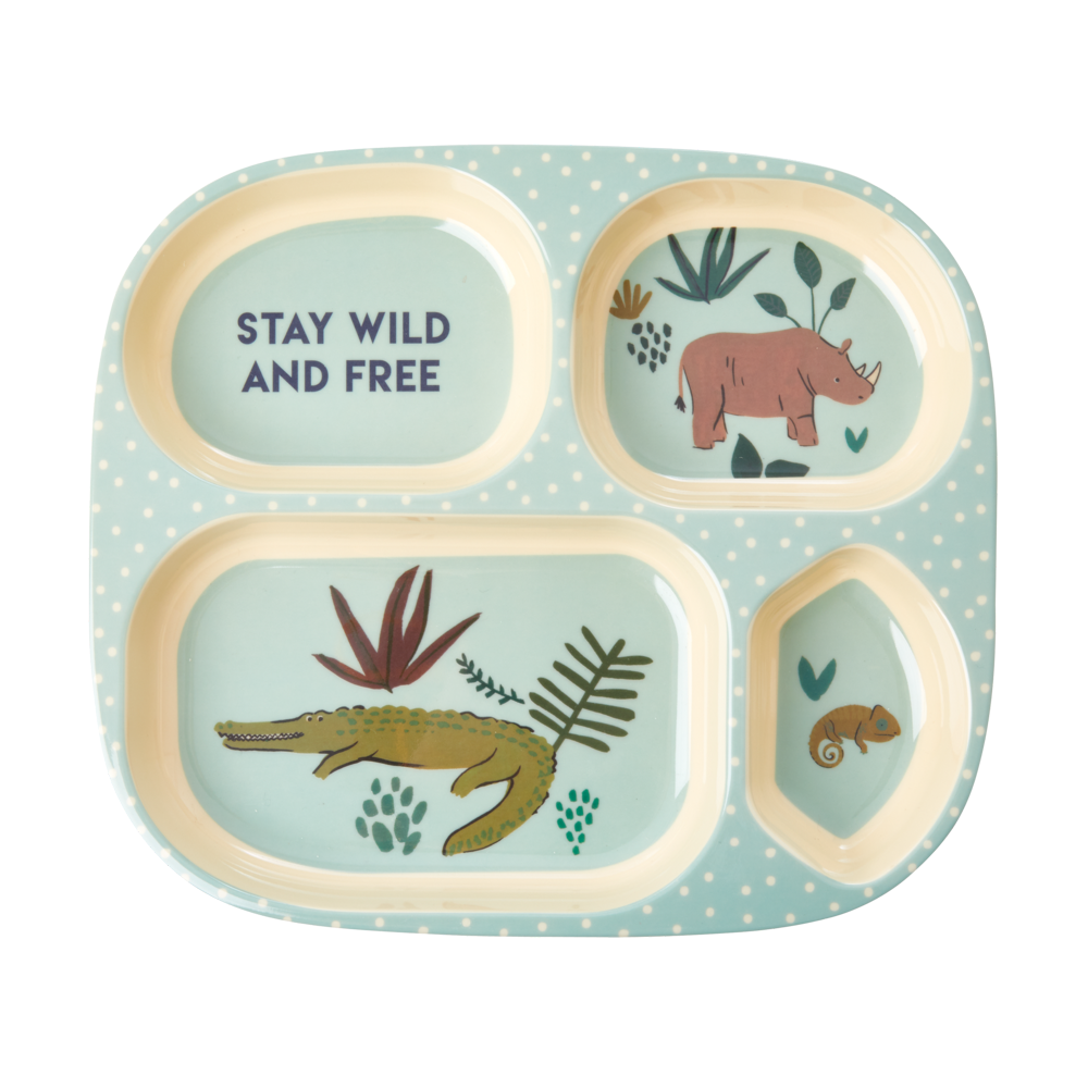 Rice Melamin Kinderteller mit 4er Einteilung Blue Jungle Animals 