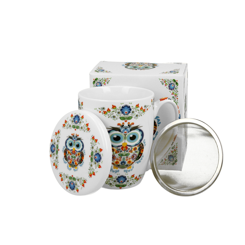 Teebecher mit Sieb & Deckel Ethno Owl – 0,35l